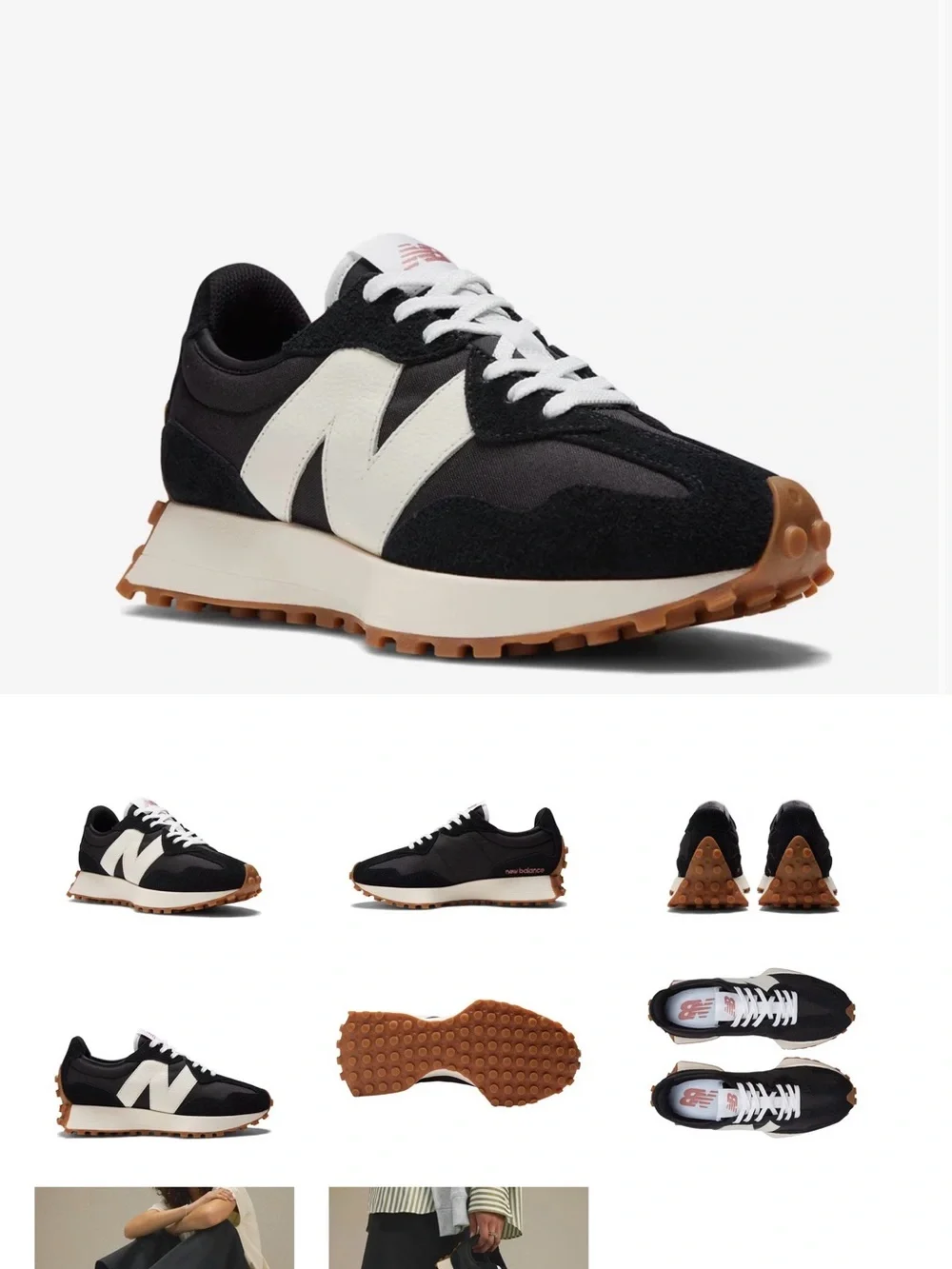 New Balance Black & White Retro-Style Runner with Gum Outsole